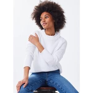 Alice Walk Cotton Fisherman Crewneck Knit Sweater White XS